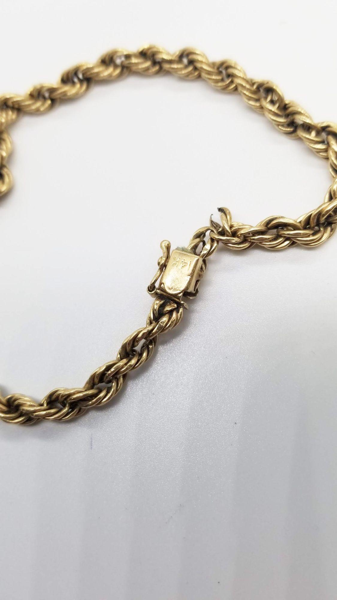 Mid Century 14k Gold Rope Chain Necklace and Bracelet Set For Sale 2