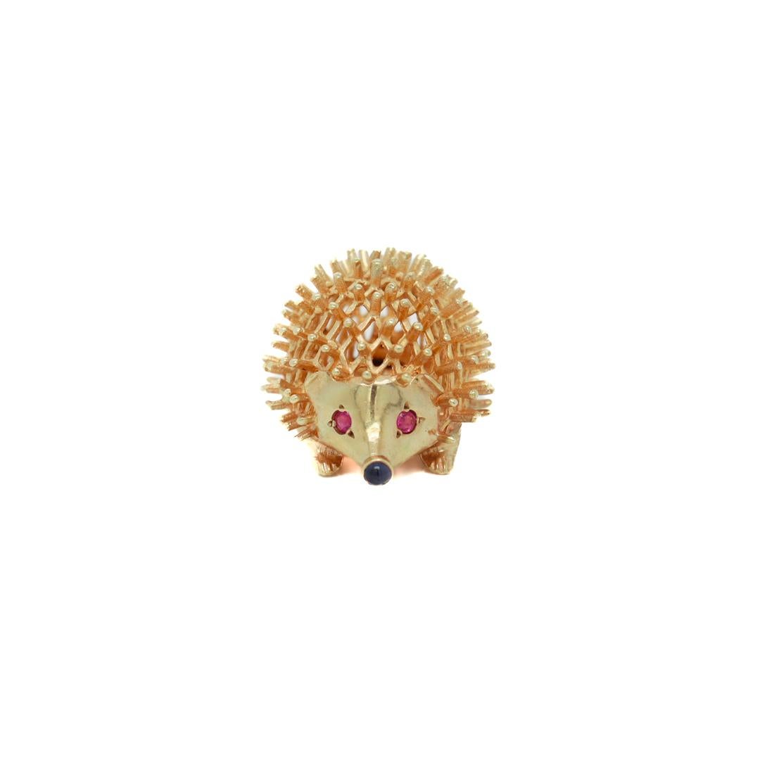 Mid-Century 14k Gold, Ruby, & Sapphire Figural Hedgehog Charm for a Bracelet 4