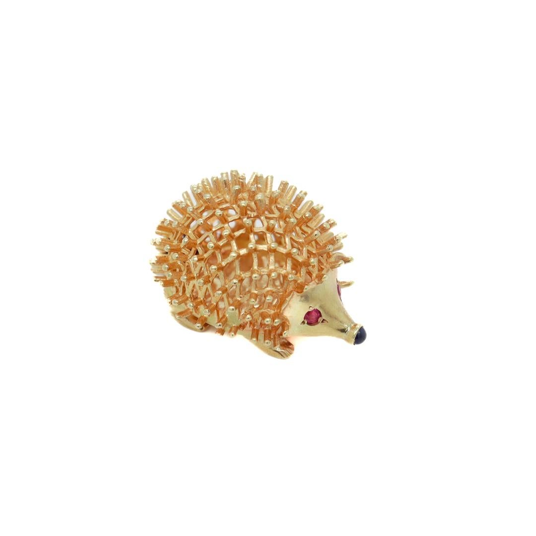 Mid-Century 14k Gold, Ruby, & Sapphire Figural Hedgehog Charm for a Bracelet 5