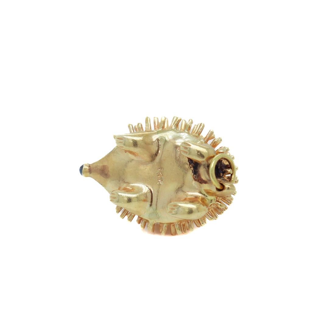 Mid-Century 14k Gold, Ruby, & Sapphire Figural Hedgehog Charm for a Bracelet 6