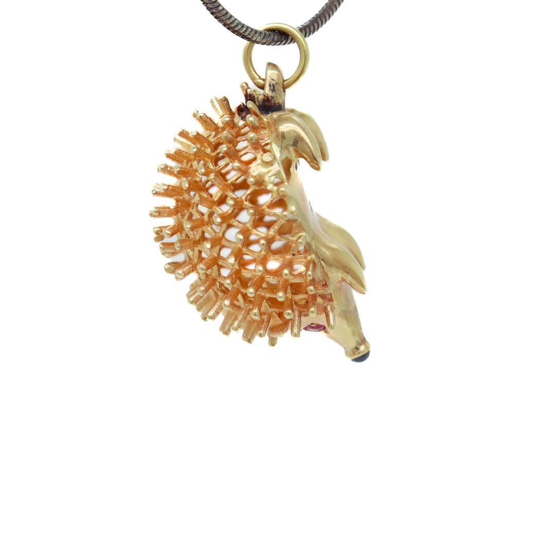Mid-Century 14k Gold, Ruby, & Sapphire Figural Hedgehog Charm for a Bracelet 2