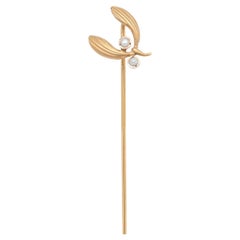 Mid-Century 14k Gold & Seed Pearl Mistletoe Stickpin