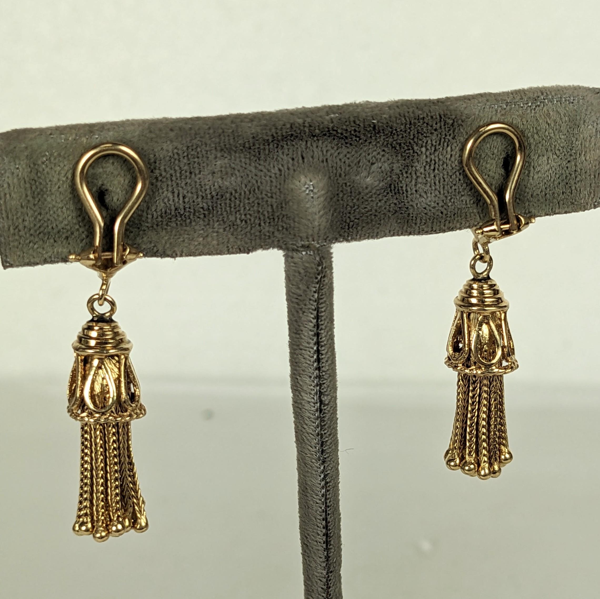 Women's or Men's Mid Century 14K Gold Tassel Earrings For Sale