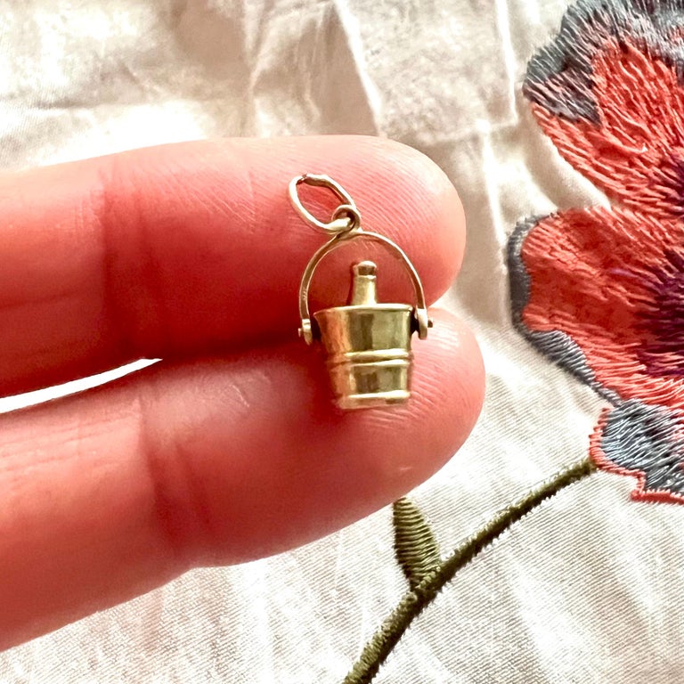 MidCentury 14K Gold Wine Cooler Bucket Charm Pendant For Sale at 1stDibs