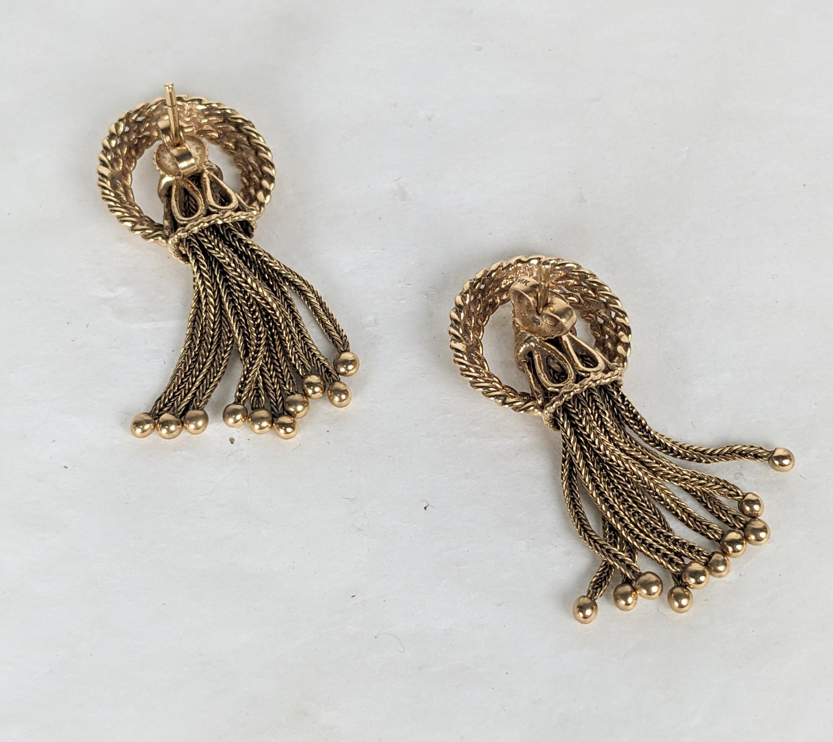 Mid Century 14K Rope Tassel Earrings In Good Condition For Sale In New York, NY