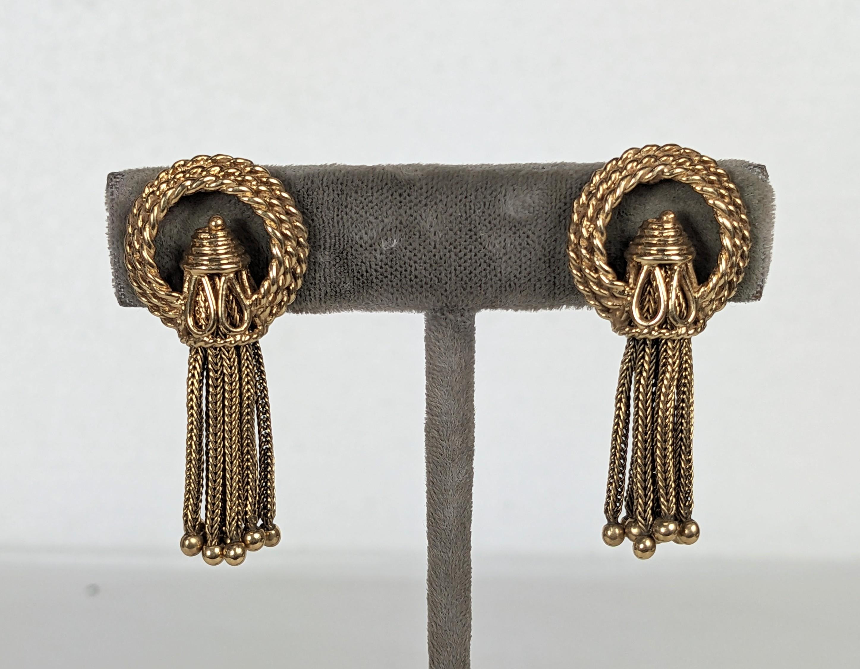 Women's or Men's Mid Century 14K Rope Tassel Earrings For Sale