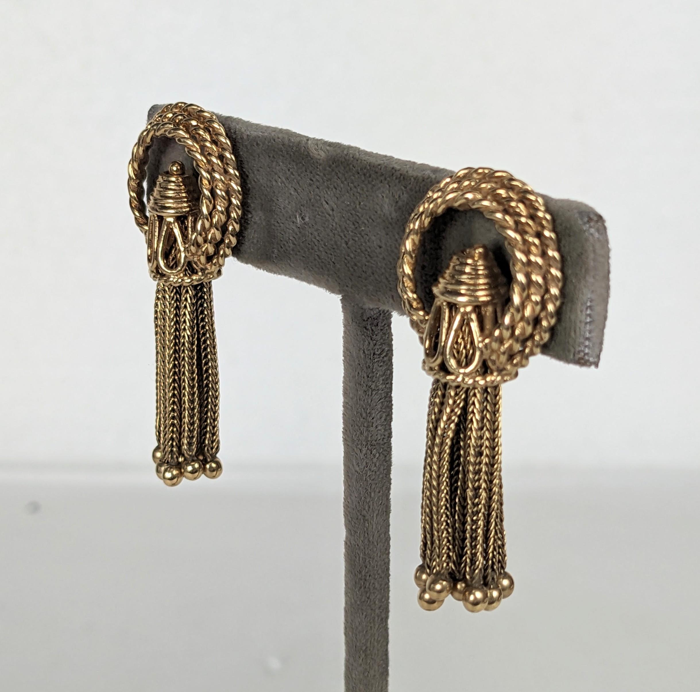Mid Century 14K Rope Tassel Earrings For Sale 1
