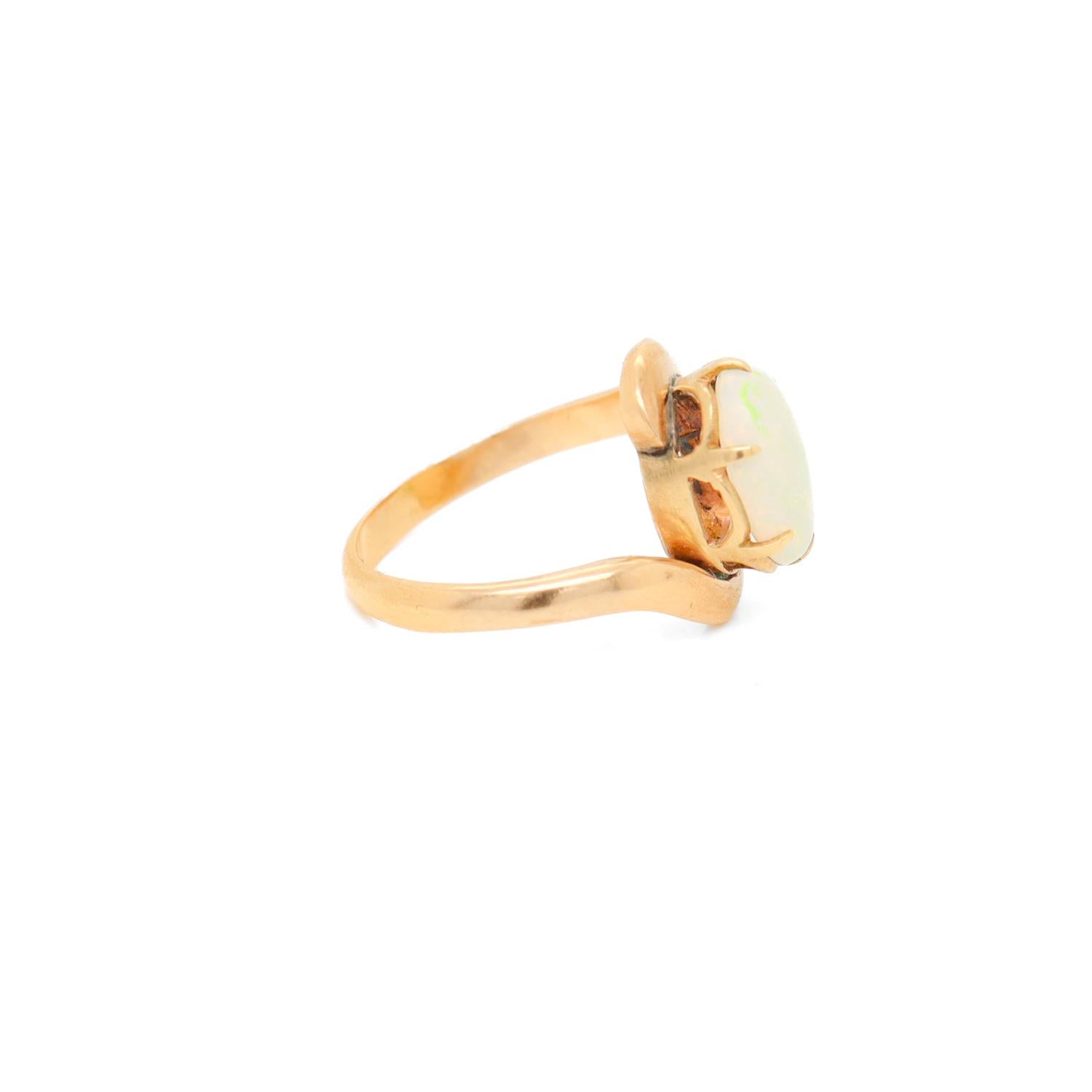 Mid-Century 14k Rose Gold and Opal Cabochon Cocktail Ring 5