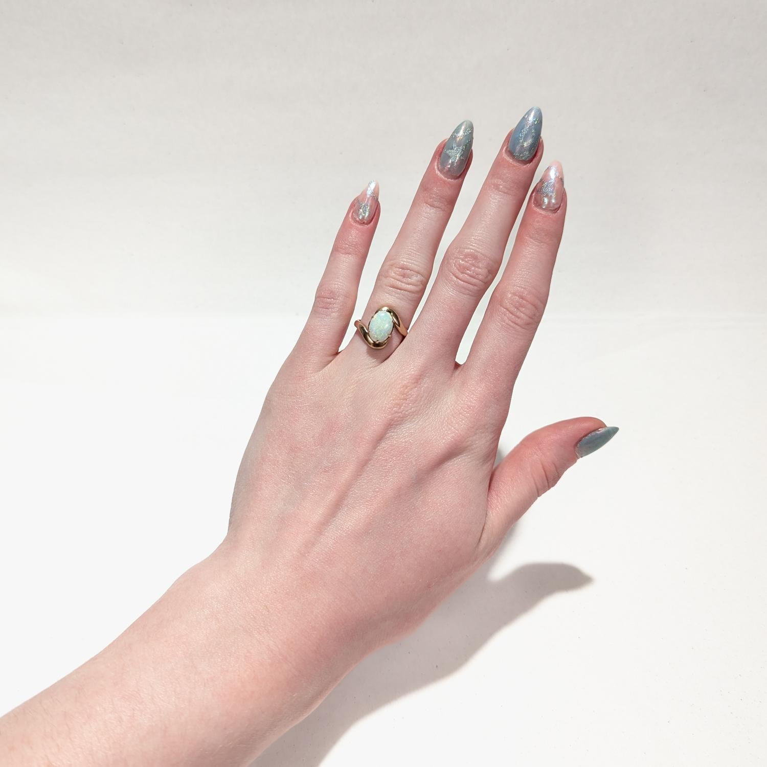 Modern Mid-Century 14k Rose Gold and Opal Cabochon Cocktail Ring