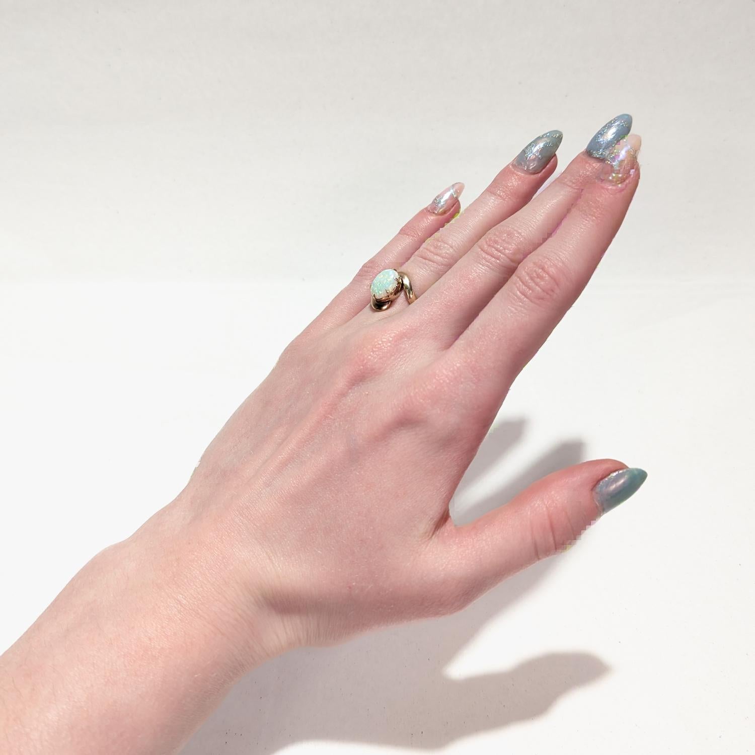 Mid-Century 14k Rose Gold and Opal Cabochon Cocktail Ring In Good Condition In Philadelphia, PA