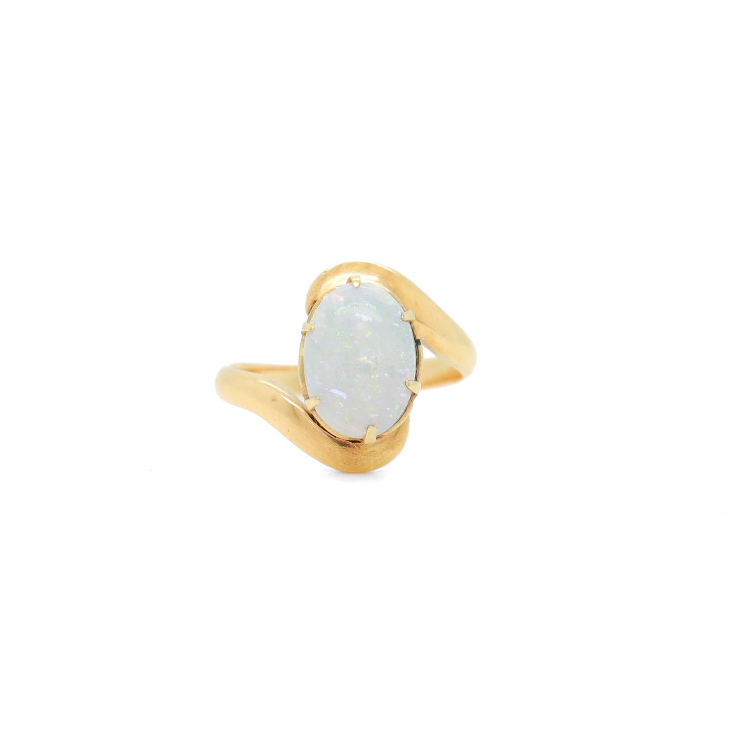 Women's Mid-Century 14k Rose Gold and Opal Cabochon Cocktail Ring