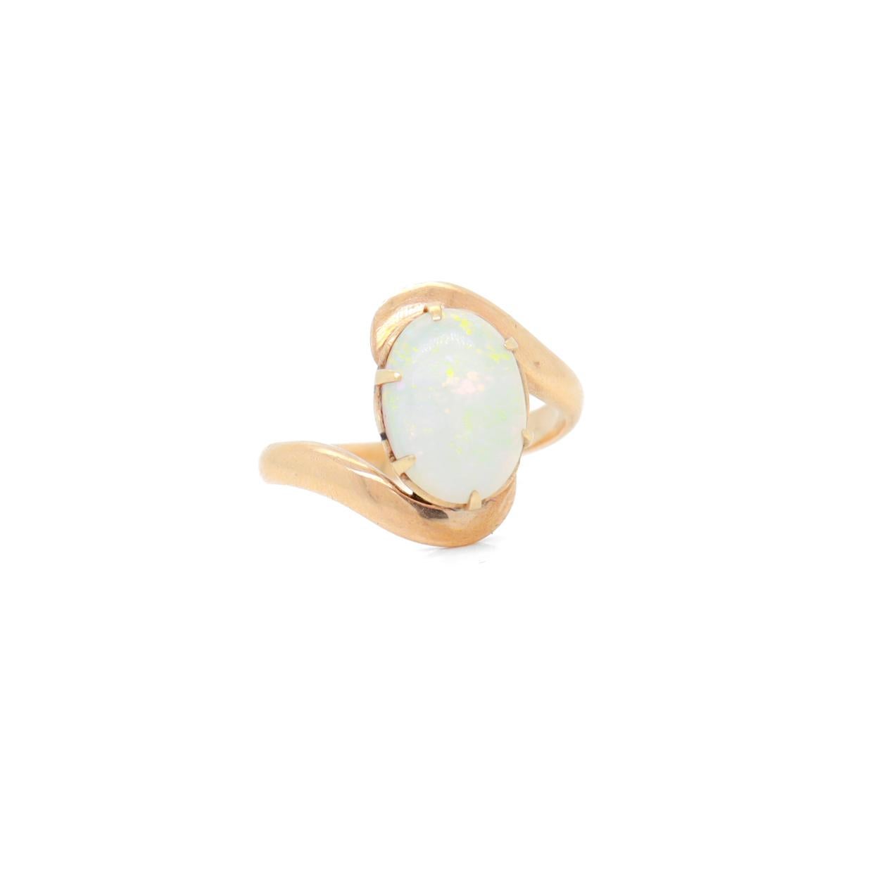 Mid-Century 14k Rose Gold and Opal Cabochon Cocktail Ring 1