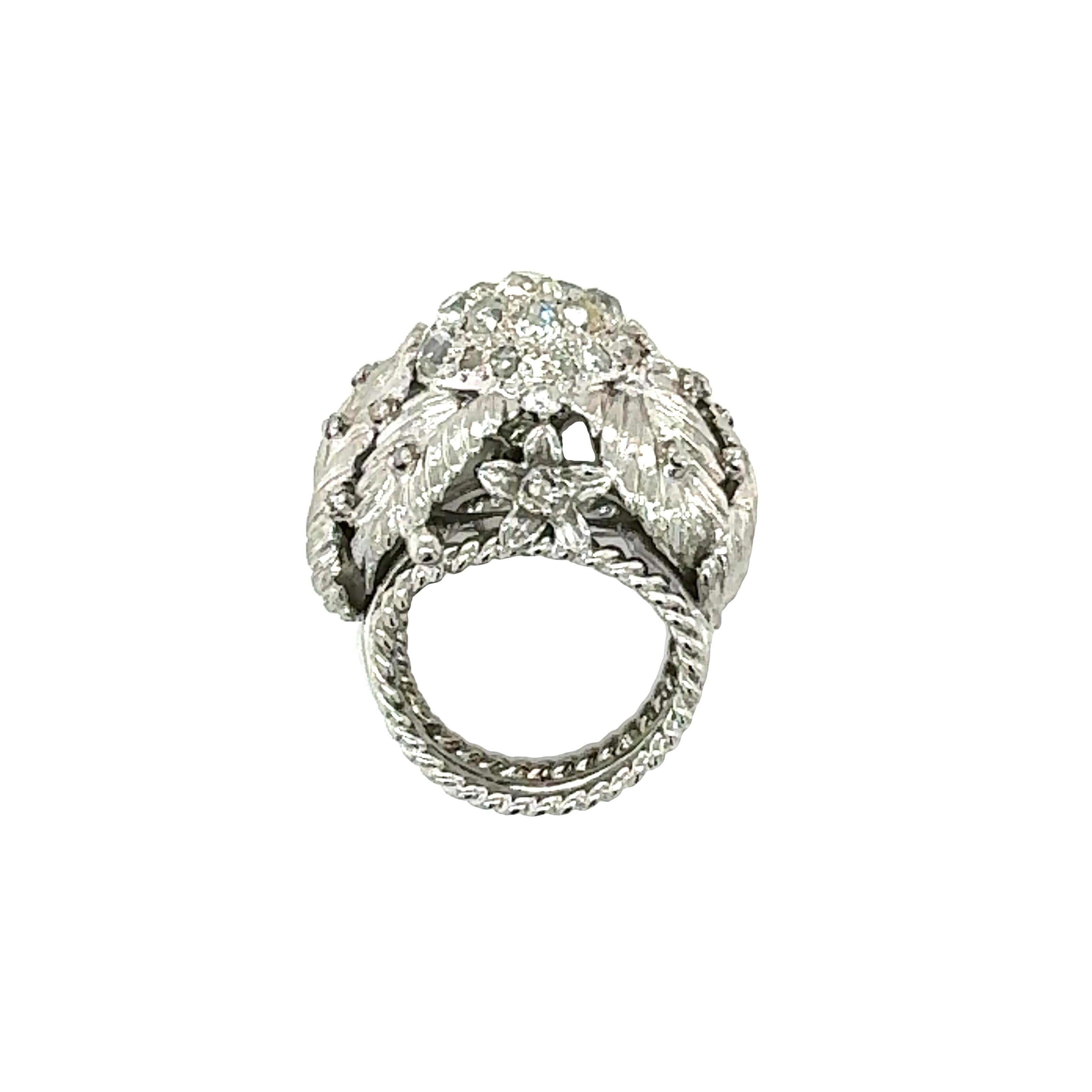 Women's Mid-Century 14K White Gold Diamond Cluster Ring For Sale