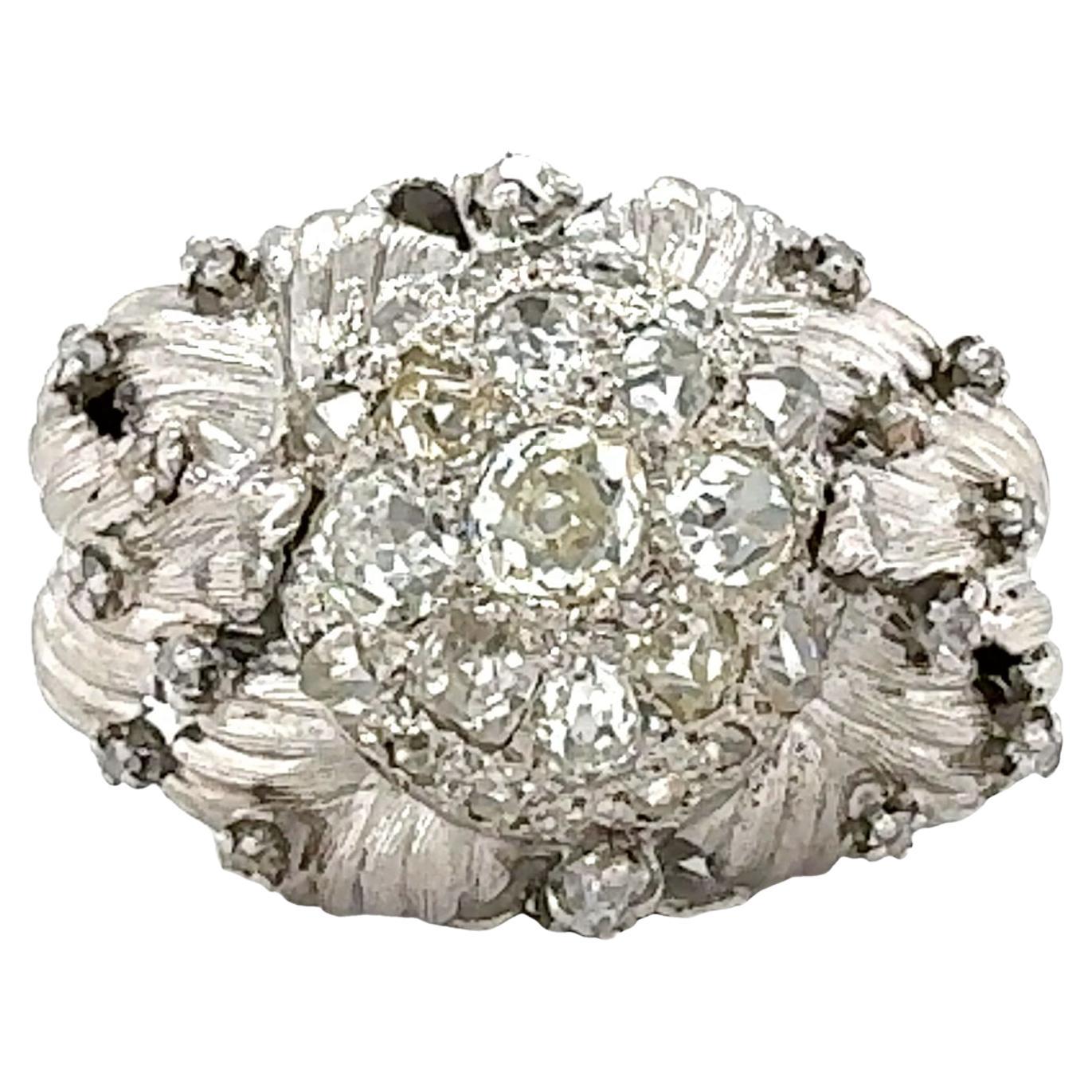 Mid-Century 14K White Gold Diamond Cluster Ring For Sale