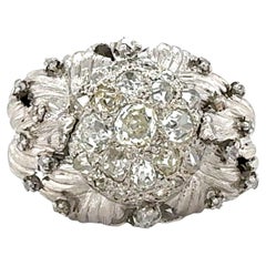 Vintage Mid-Century 14K White Gold Diamond Cluster Ring