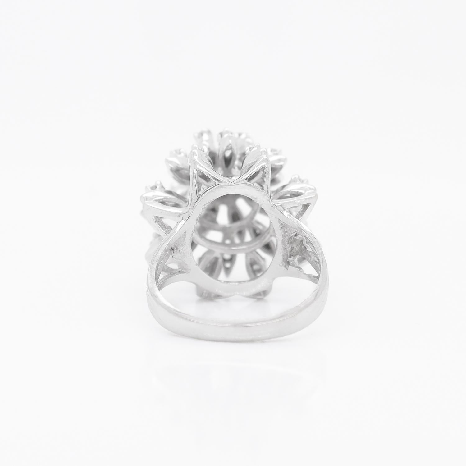 Mid-Century 14K White Gold & Diamond Harem Style Cocktail Ring For Sale 4