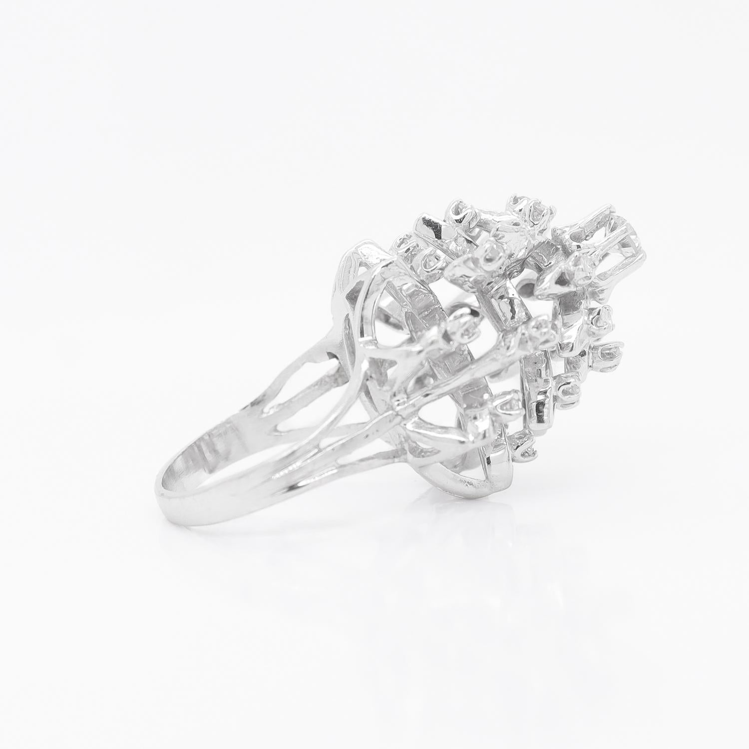 Mid-Century 14K White Gold & Diamond Harem Style Cocktail Ring For Sale 5