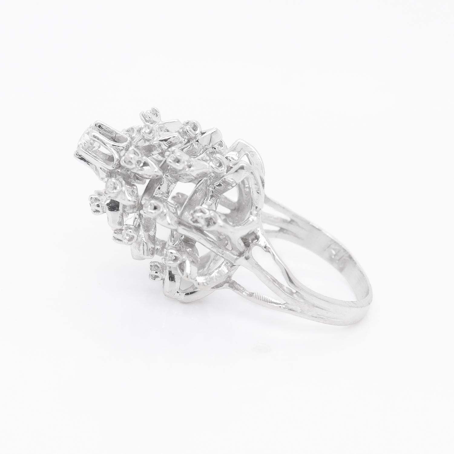 Mid-Century 14K White Gold & Diamond Harem Style Cocktail Ring For Sale 6