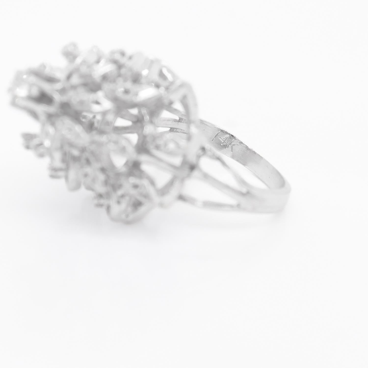 Mid-Century 14K White Gold & Diamond Harem Style Cocktail Ring For Sale 7