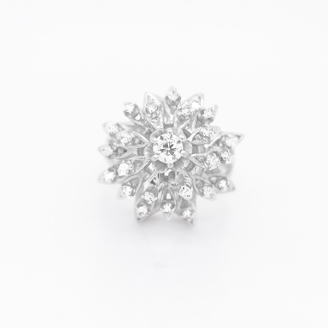 Mid-Century 14K White Gold & Diamond Harem Style Cocktail Ring For Sale 1