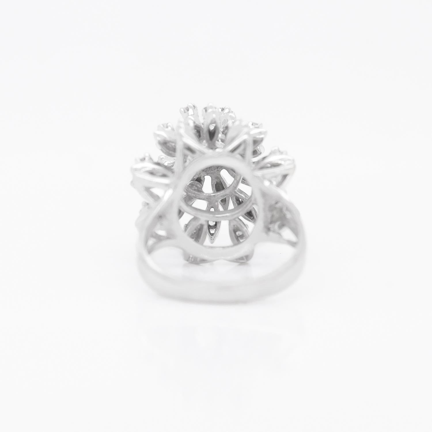 Mid-Century 14K White Gold & Diamond Harem Style Cocktail Ring For Sale 3