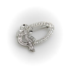 Mid-Century 14K White Gold Diamond Oval Bow Pin