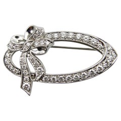 Mid-Century 14K White Gold Diamond Oval Bow Pin