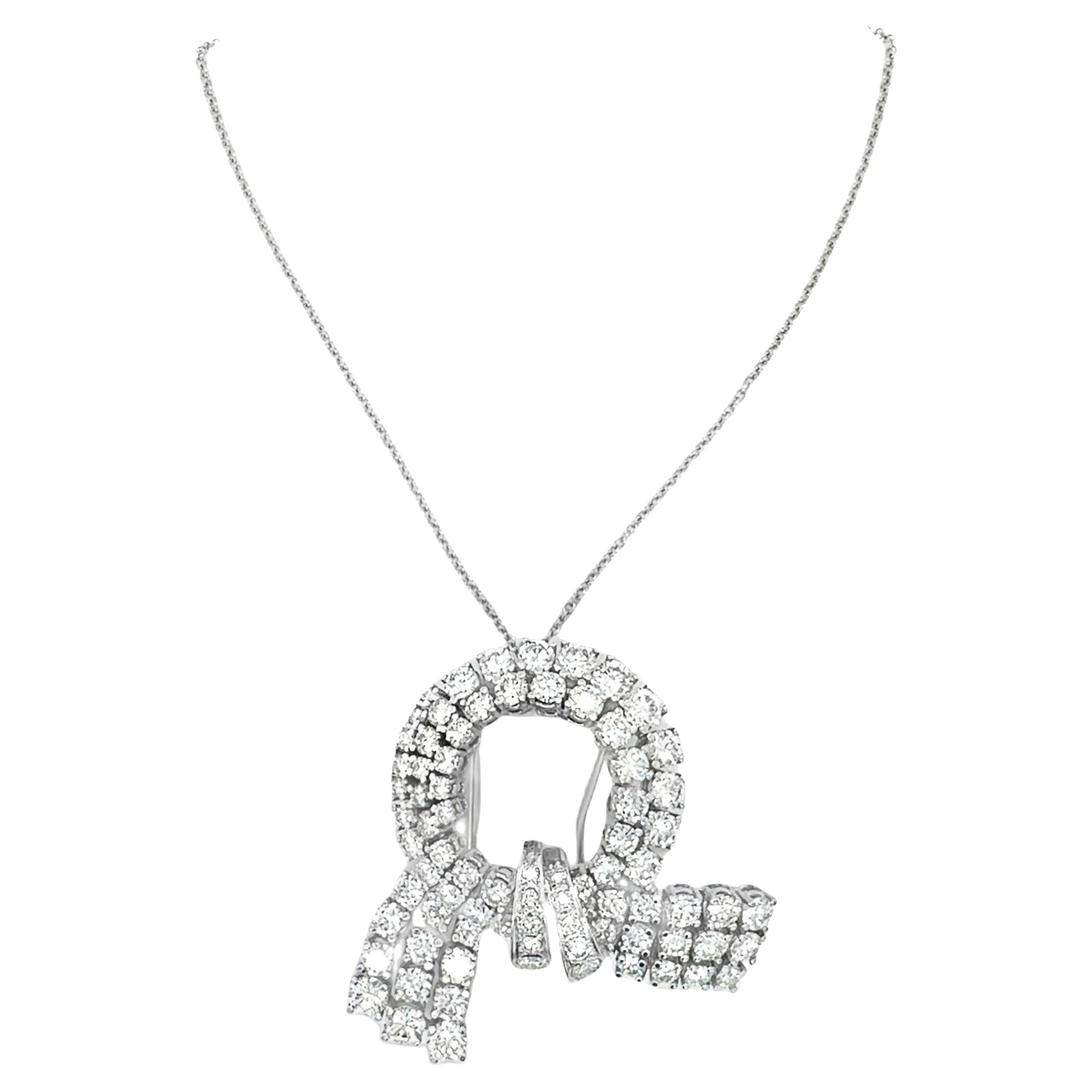 Mid-Century 14K White Gold Diamond Pendant / Brooch For Sale