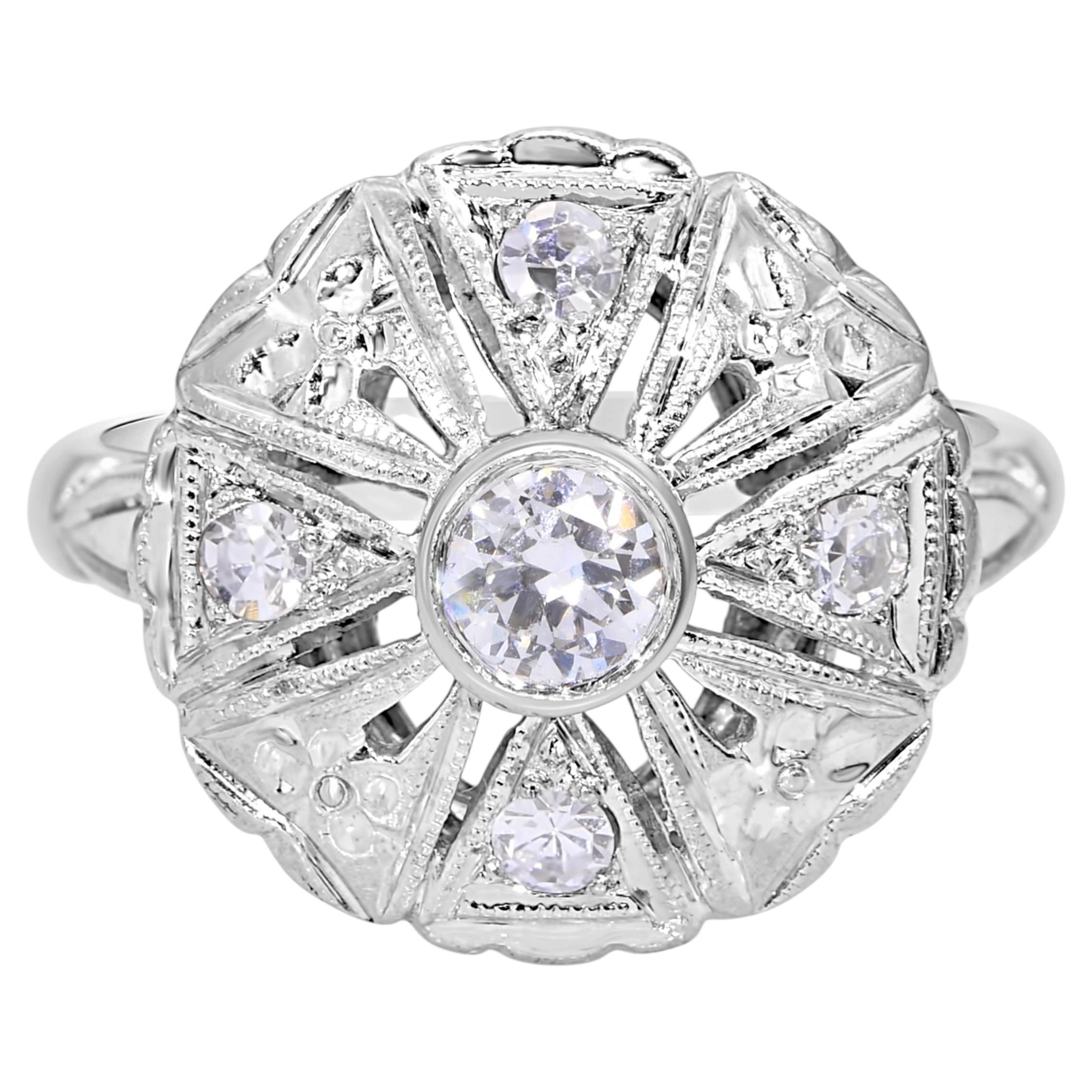 Mid Century 14k White Gold Diamond Ring