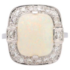 Anello da cocktail con opale in oro bianco 14k del Mid Century