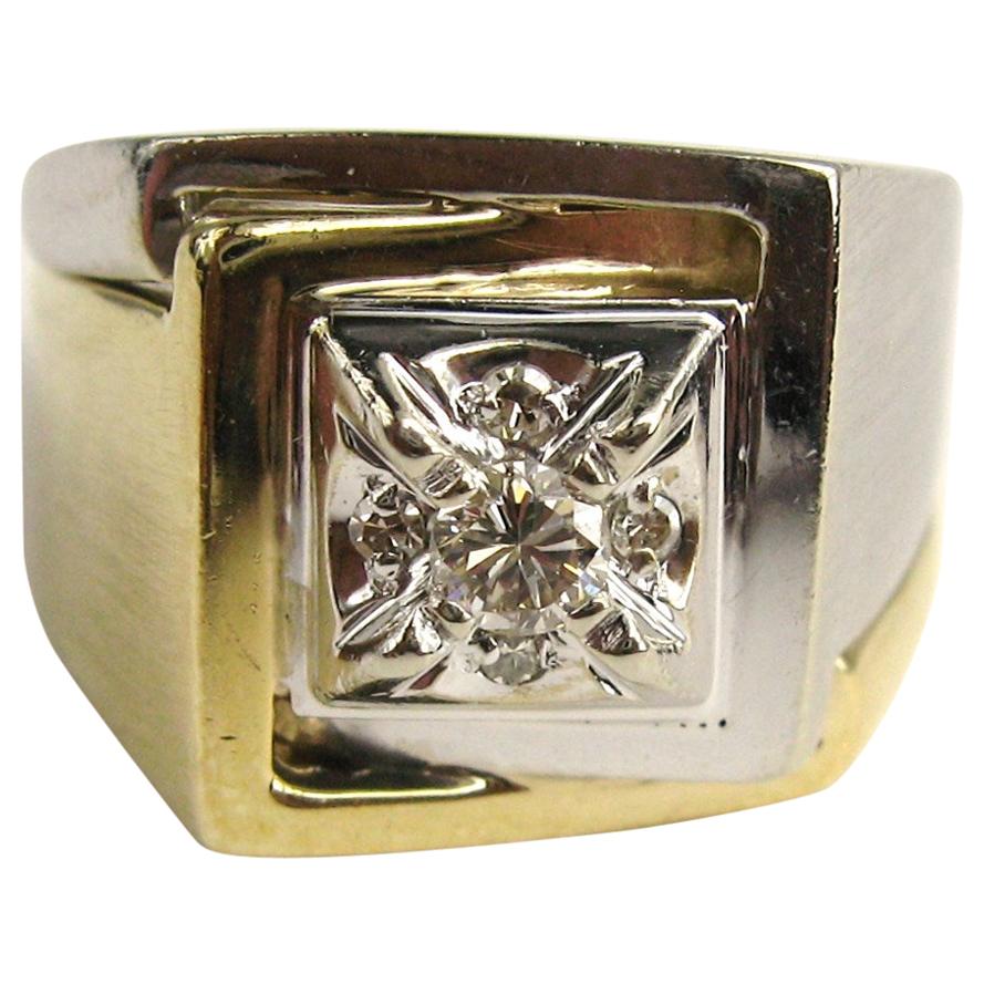 Mid-Century 14K White & Yellow Gold Diamond Cluster Ring, Circa 1960s