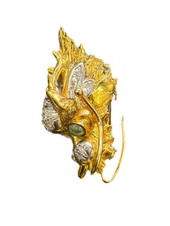 Mid-Century 14K Yellow Gold, Diamond, and Emerald Sea Monster Brooch/Pendant