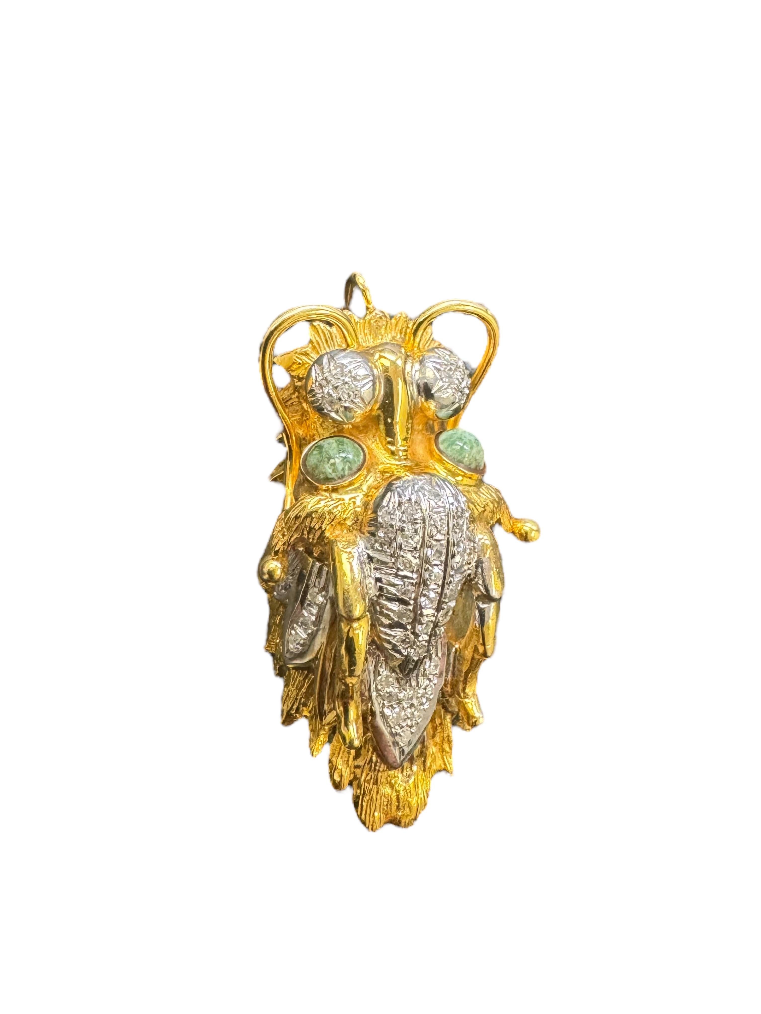 Mid-Century 14K Yellow Gold, Diamond, and Emerald Sea Monster Brooch/Pendant For Sale 3
