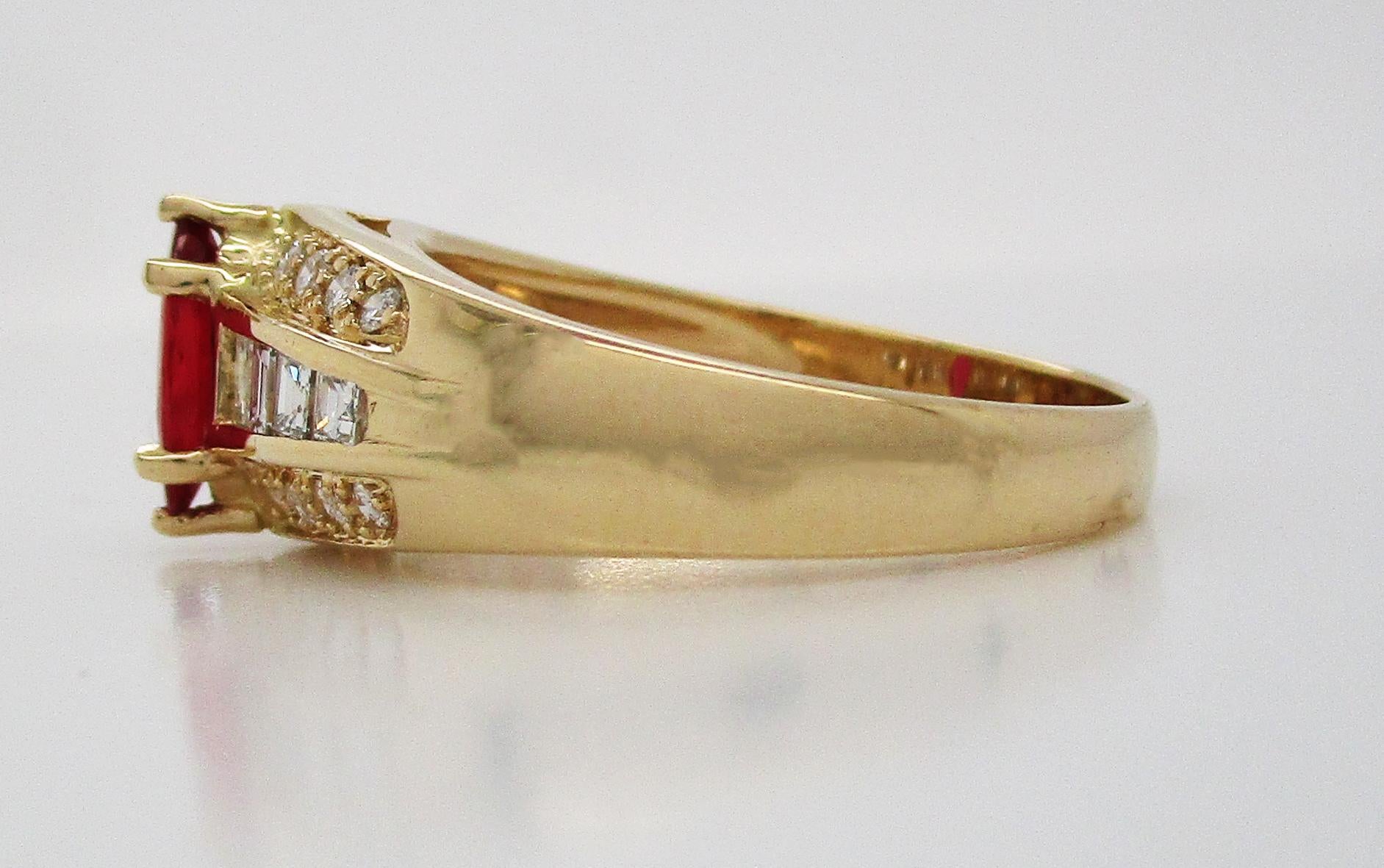 Women's Midcentury 14 Karat Yellow Gold Diamond and Ruby Cocktail Ring