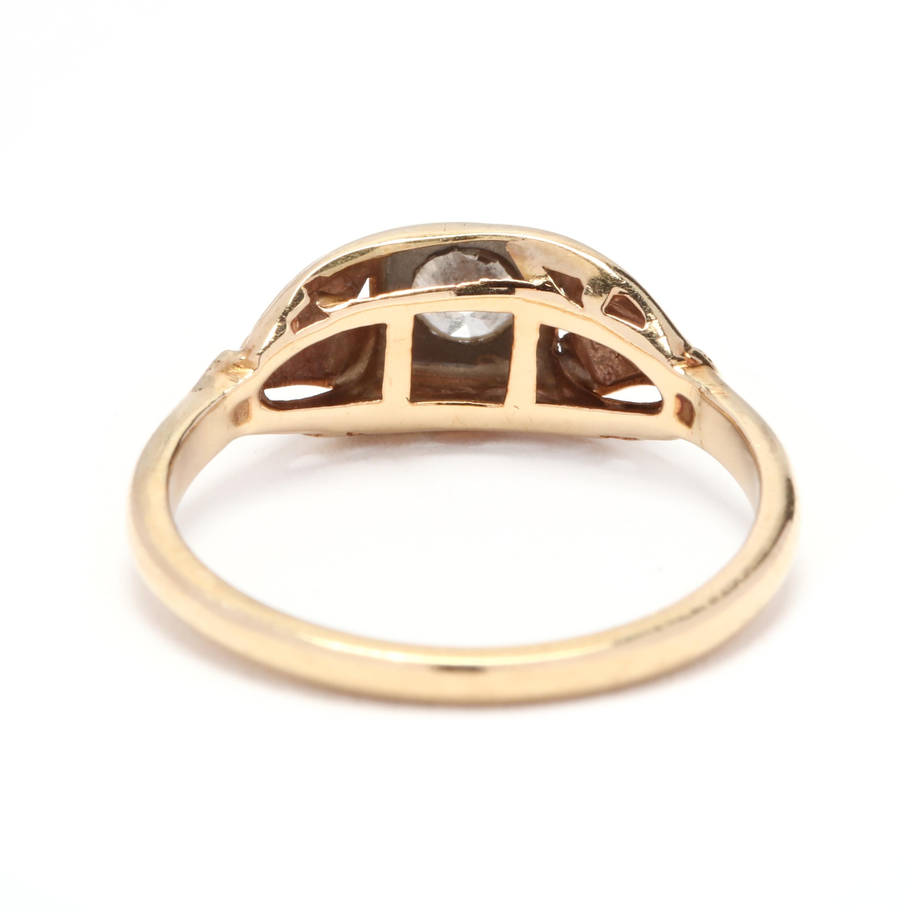 Round Cut Midcentury 14 Karat Yellow Gold and Diamond Engagement Ring