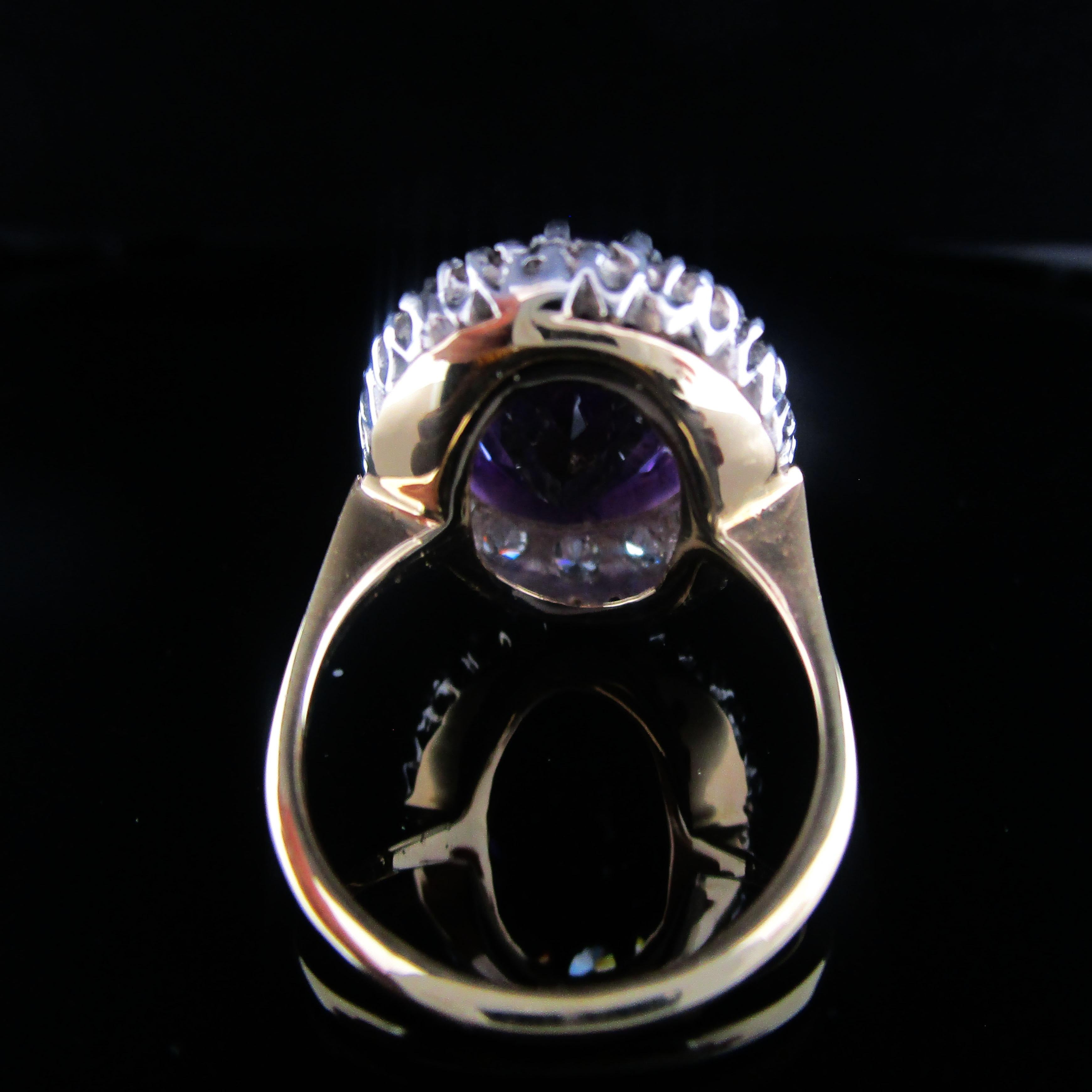Midcentury 14 Karat Yellow Gold Platinum Amethyst Diamond Ring In Excellent Condition In Lexington, KY