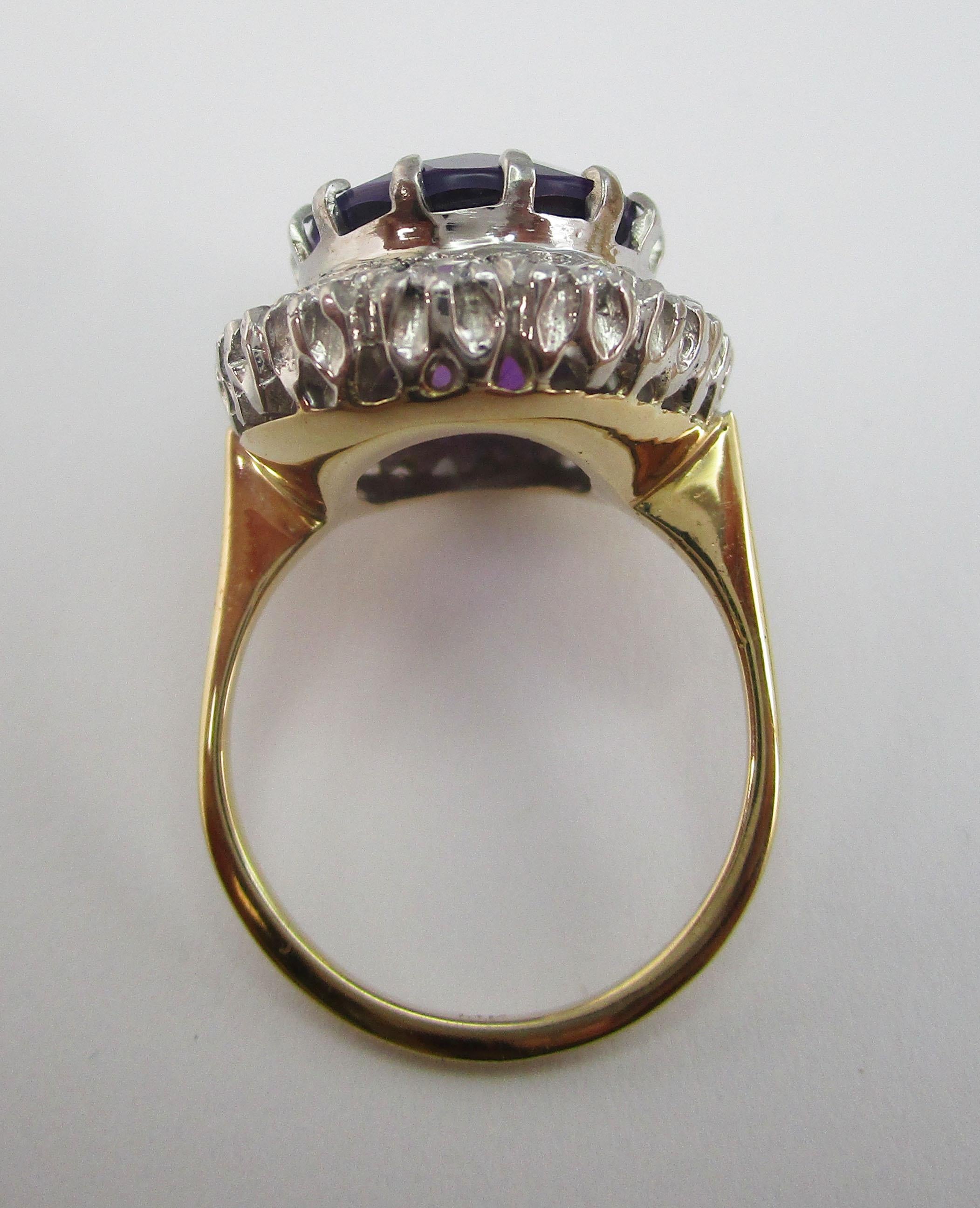 Midcentury 14 Karat Yellow Gold Platinum Amethyst Diamond Ring 2