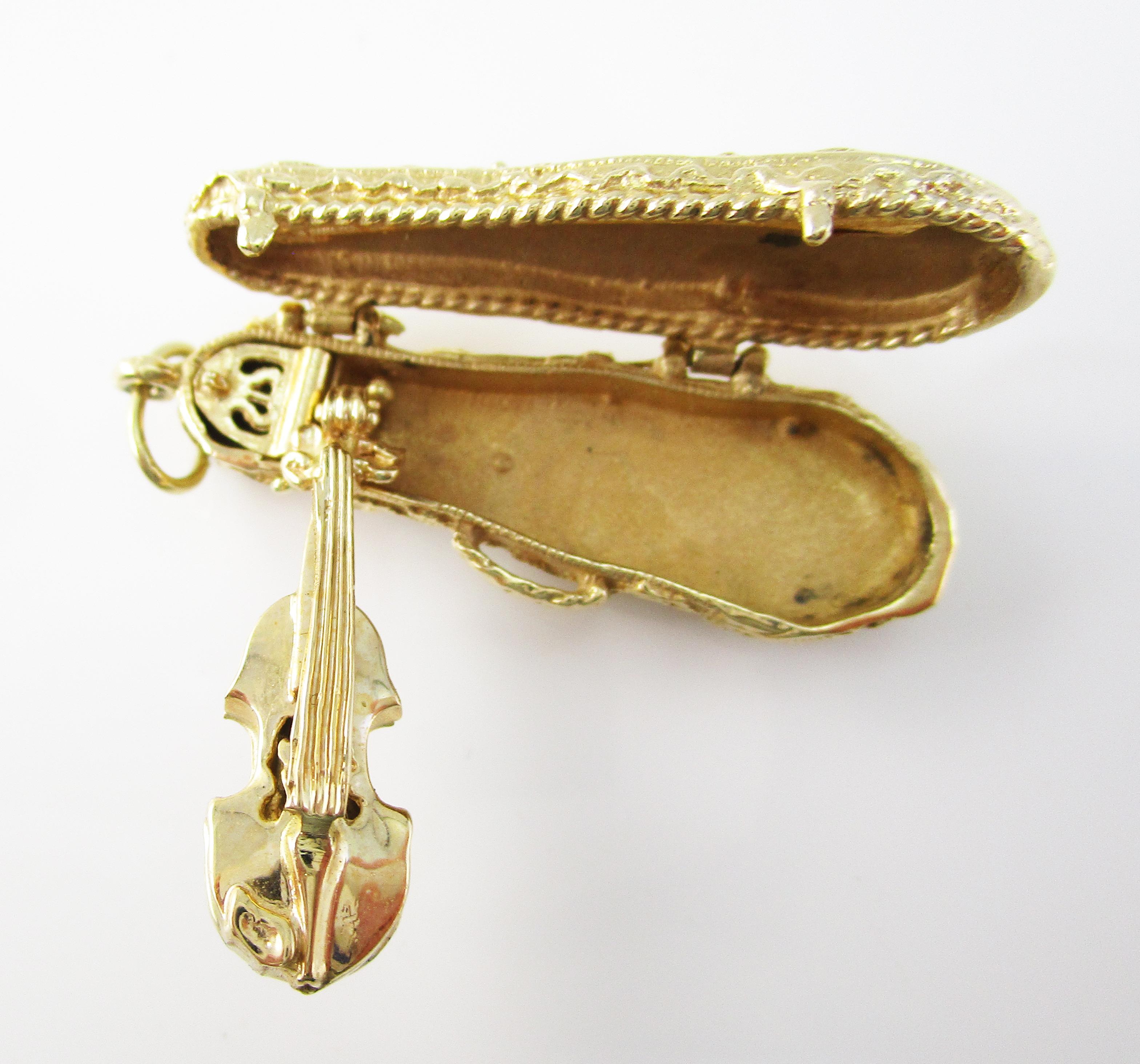 Midcentury 14 Karat Gold Violin Case Locket with Movable Violin Charm Pendant 2