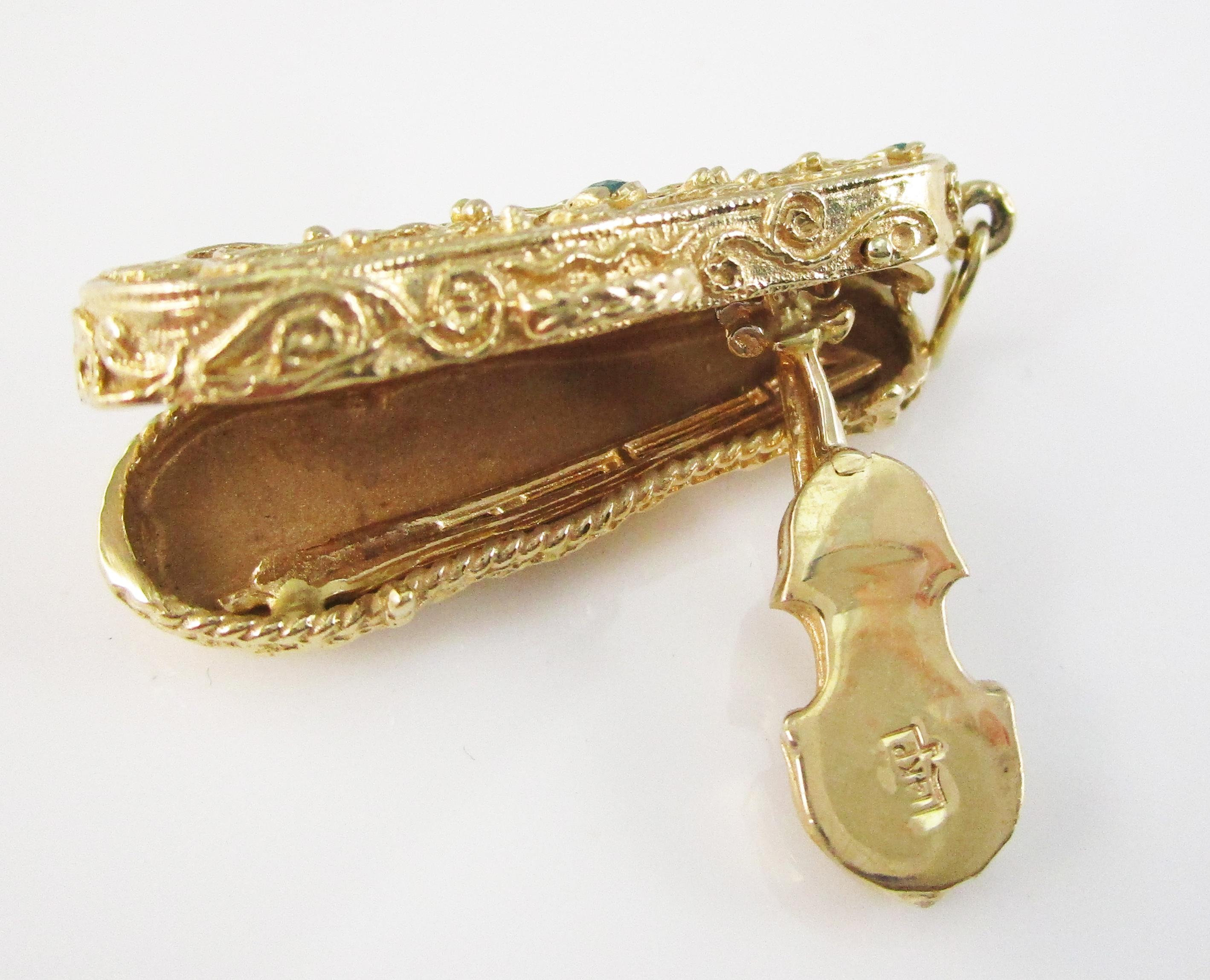 Midcentury 14 Karat Gold Violin Case Locket with Movable Violin Charm Pendant 3