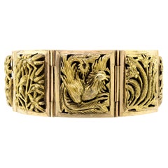 Retro Mid-Century 14kt Yellow Gold Chinoiserie Bracelet