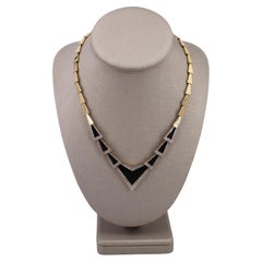Vintage Mid-century 14kt yellow Gold Geometric Necklace with Onyx and Diamonds