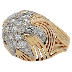Anello cocktail a cupola con diamante a grappolo da 1,50 carati del Mid-Century