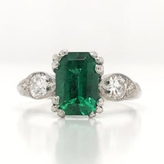 Mid Century 1.50 Carat Emerald & Diamond Platinum Ring
