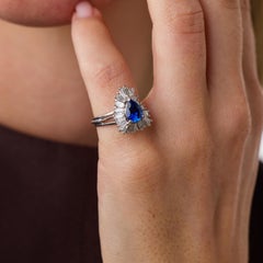 Ballerina-Ring aus Platin mit Saphir und Diamanten (1,50 Karat) im Mid-Century-Stil