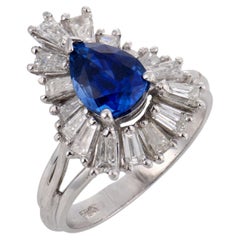 Ballerina-Ring aus Platin mit Saphir und Diamanten (1,50 Karat) im Mid-Century-Stil