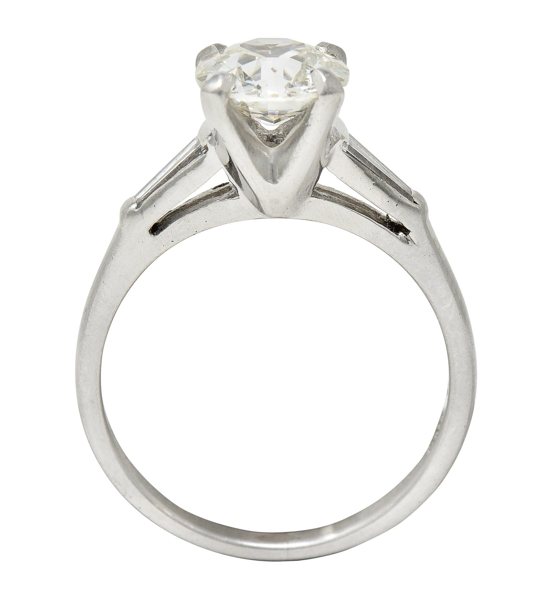 Mid-Century 1.50 Carats Old European Diamond Platinum Engagement Ring GIA For Sale 5