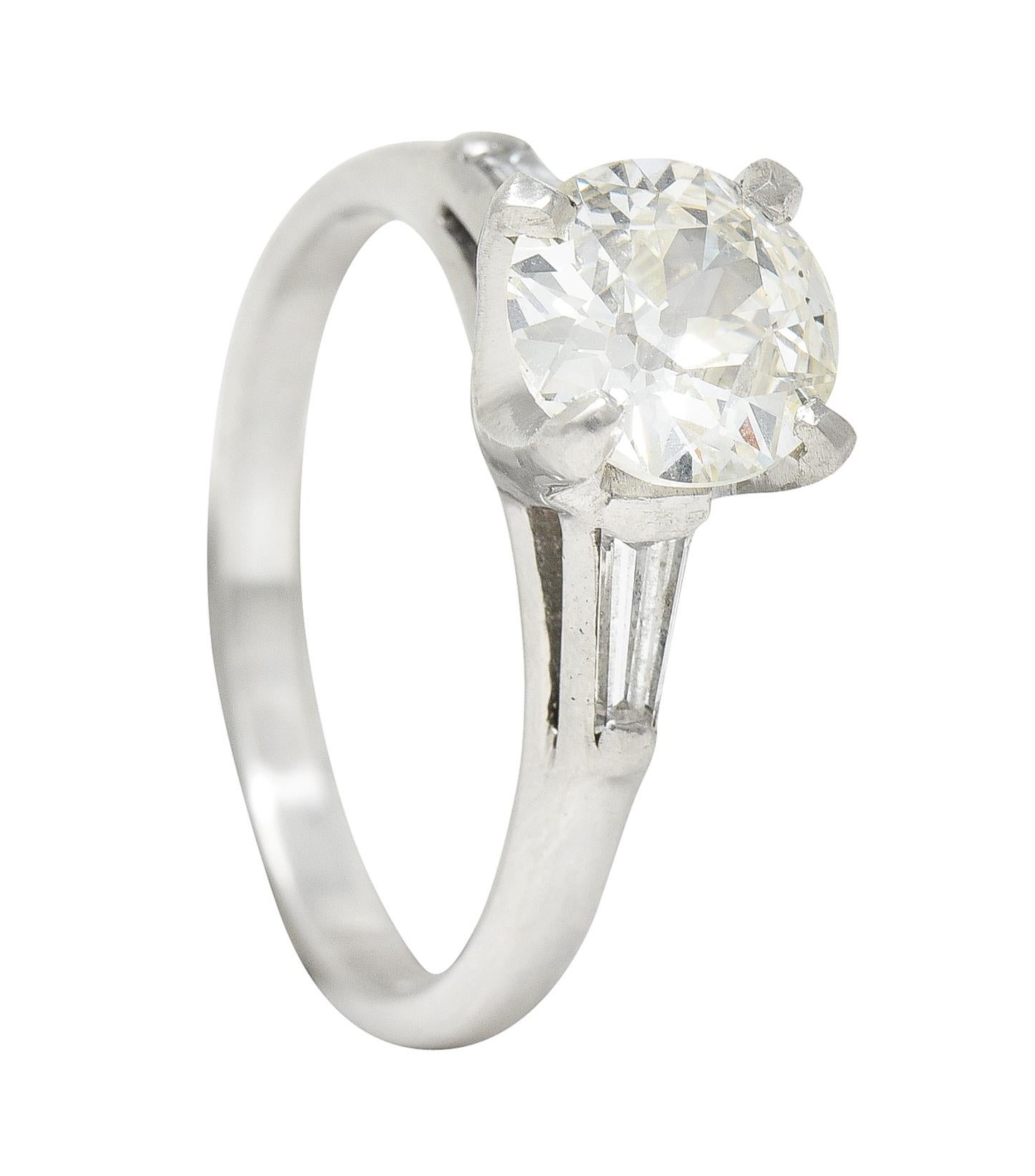 Mid-Century 1.50 Carats Old European Diamond Platinum Engagement Ring GIA For Sale 6