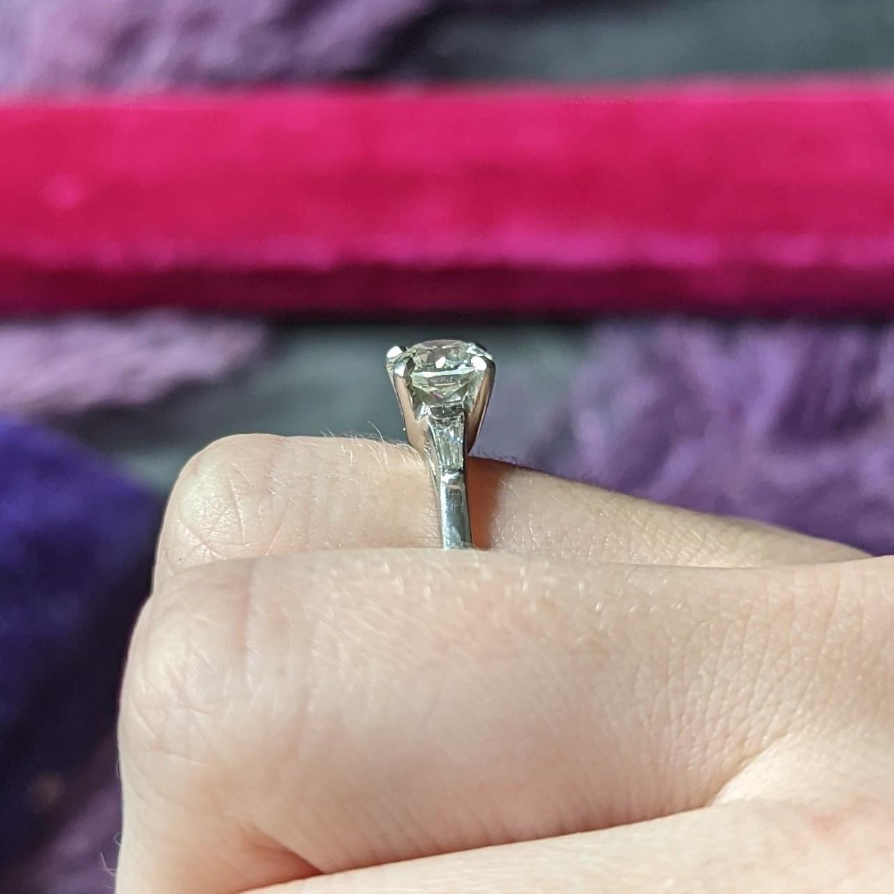 Mid-Century 1.50 Carats Old European Diamond Platinum Engagement Ring GIA For Sale 8