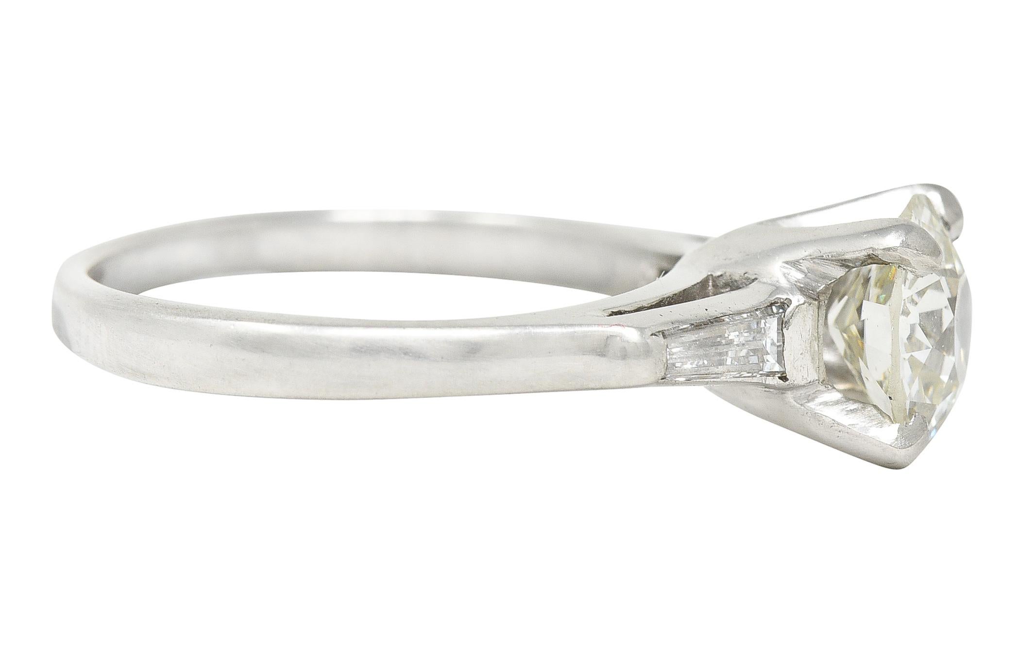 Old European Cut Mid-Century 1.50 Carats Old European Diamond Platinum Engagement Ring GIA For Sale