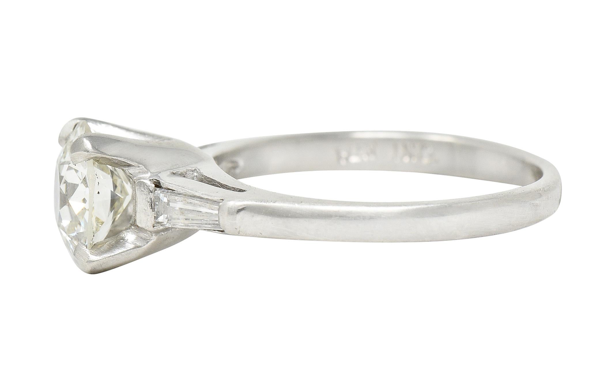 Women's or Men's Mid-Century 1.50 Carats Old European Diamond Platinum Engagement Ring GIA For Sale